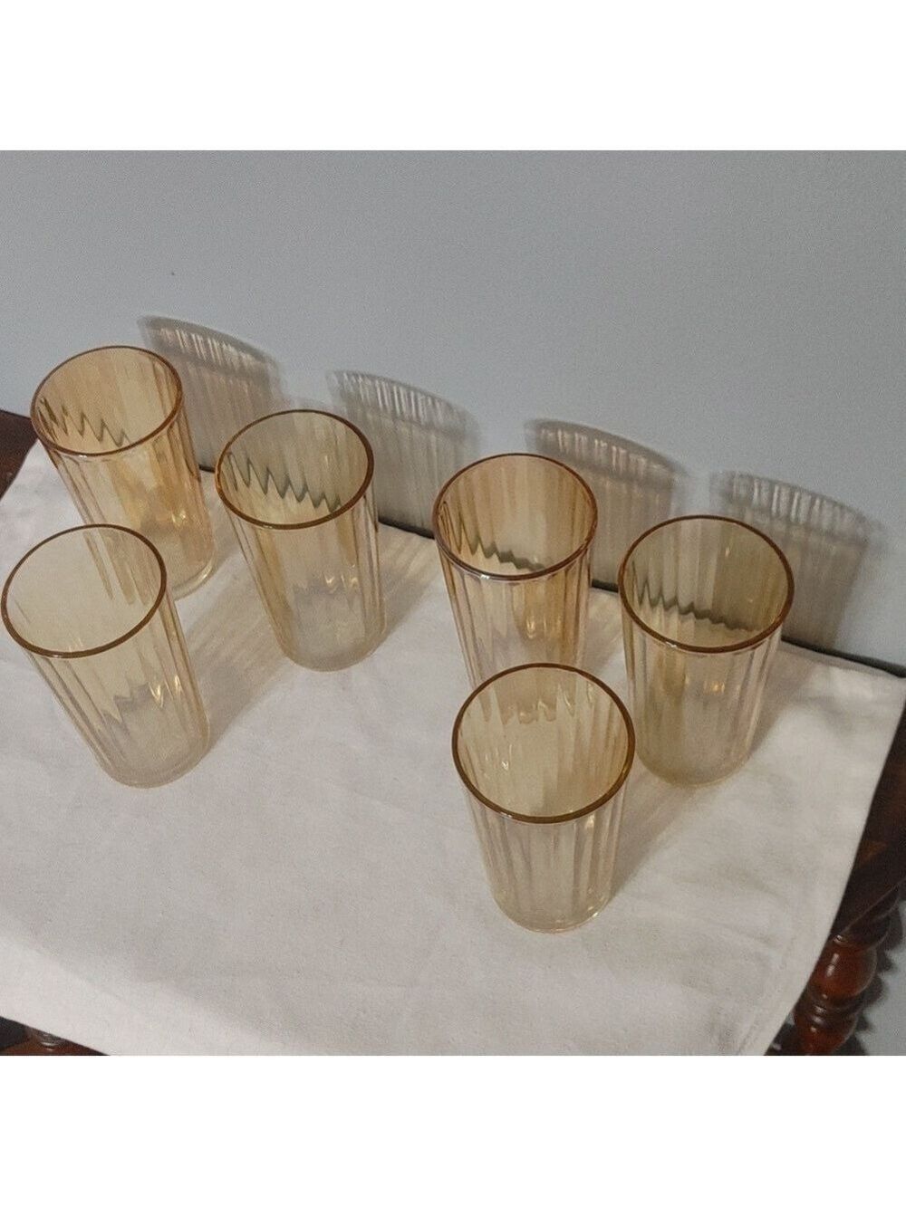 Set of 6 1960 Jeanette Peach Lusterware Gold Color Glasses Carnival Glass